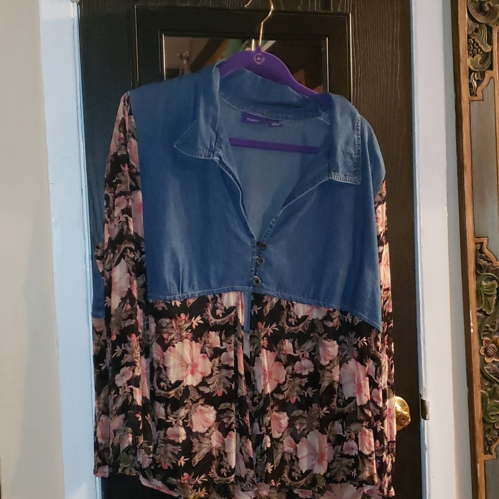 denim floral top 2x sheet arms and botto.